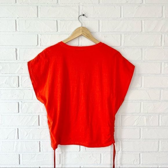 Zara Red Ruched Tie Side Dolman Sleeve T Shirt L - Picture 3 of 9